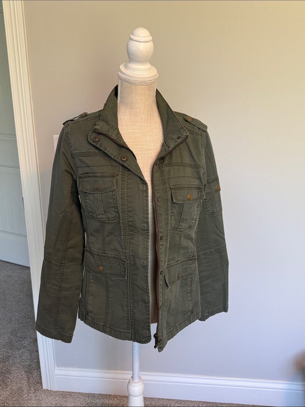Kensie Olive Green Military Field Jacket with Epaulets